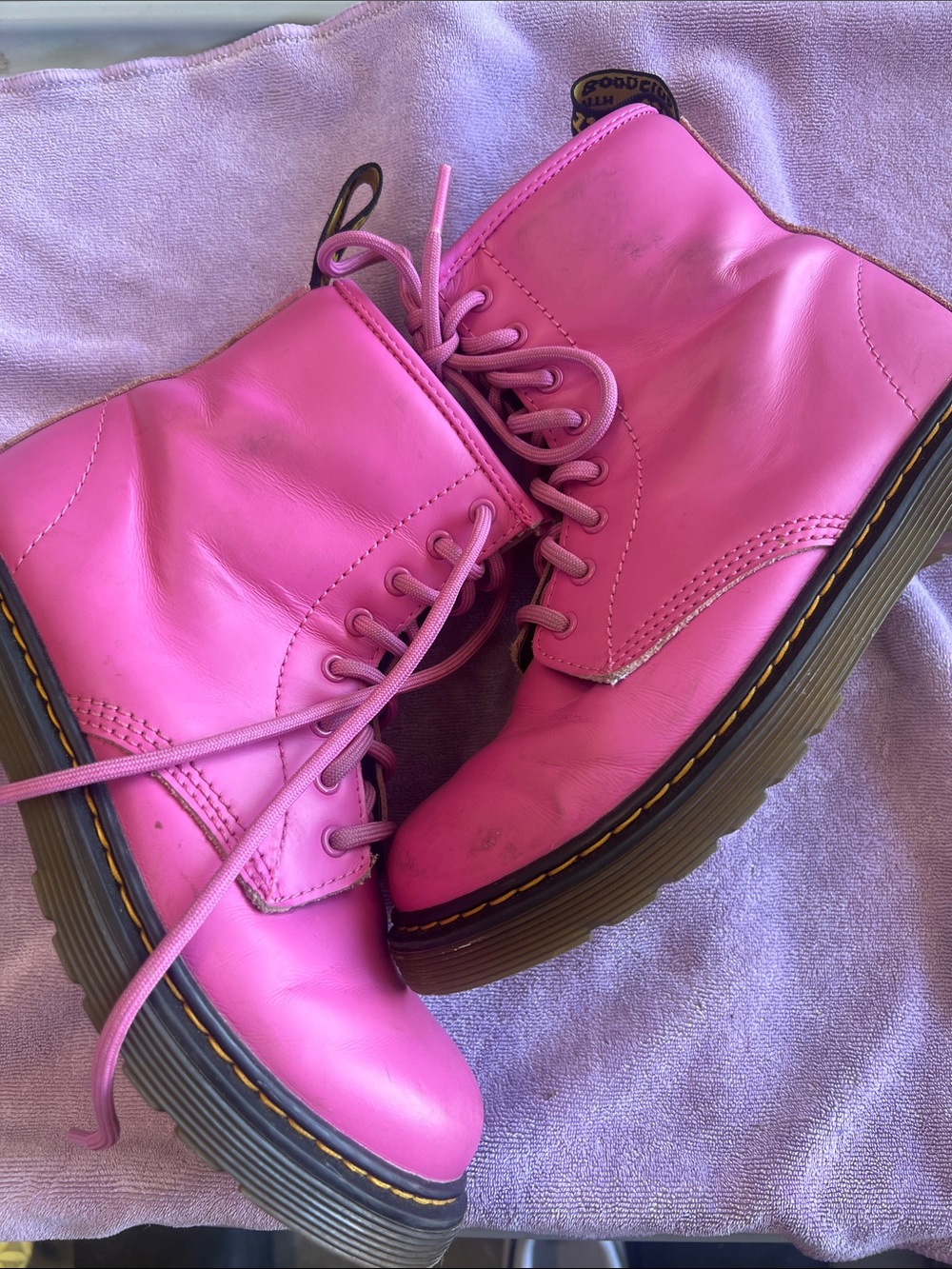 Dr. Martens Kids Hot Pink Lace-Up Combat Boots - Picture 2 of 5